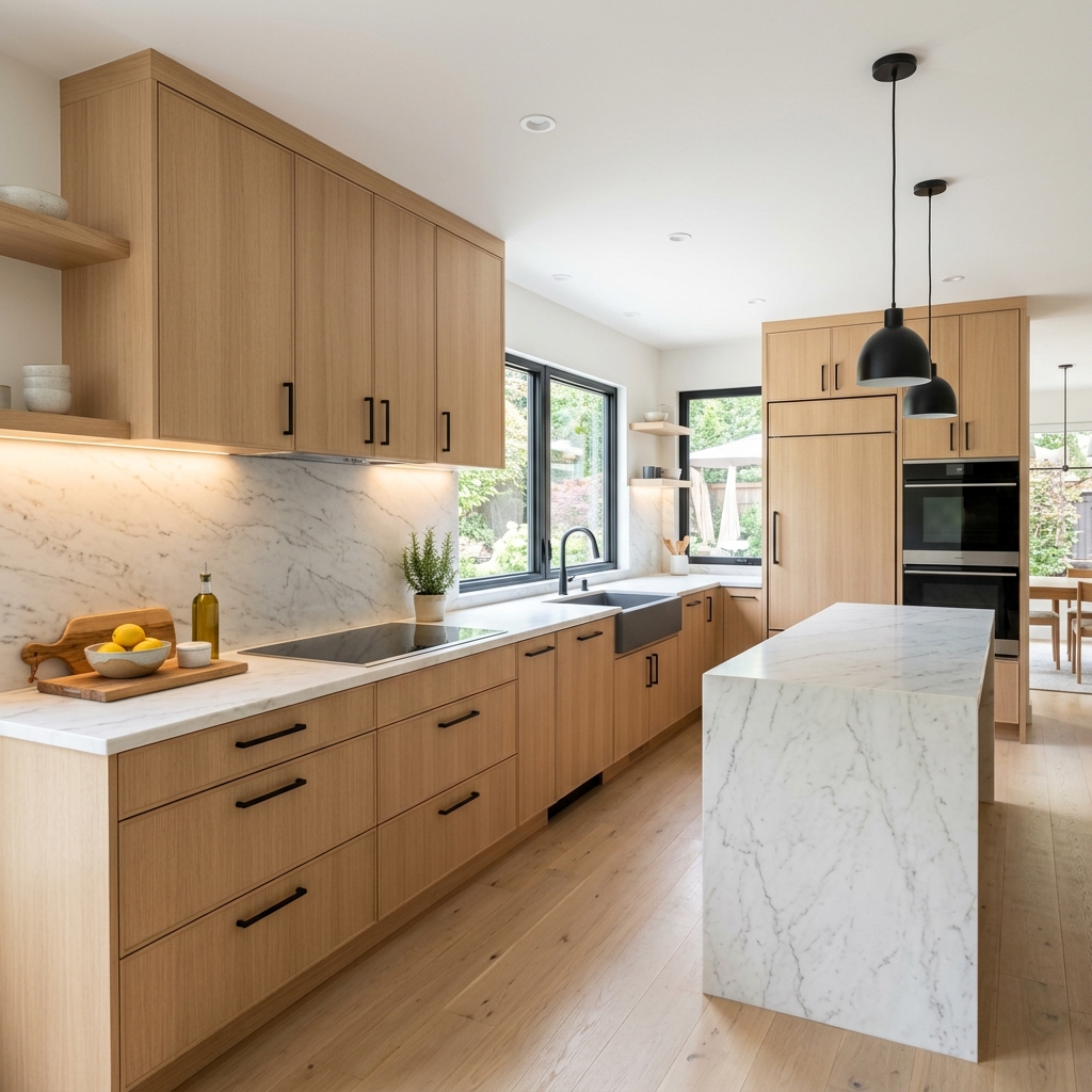 Cocina moderna con muebles de roble